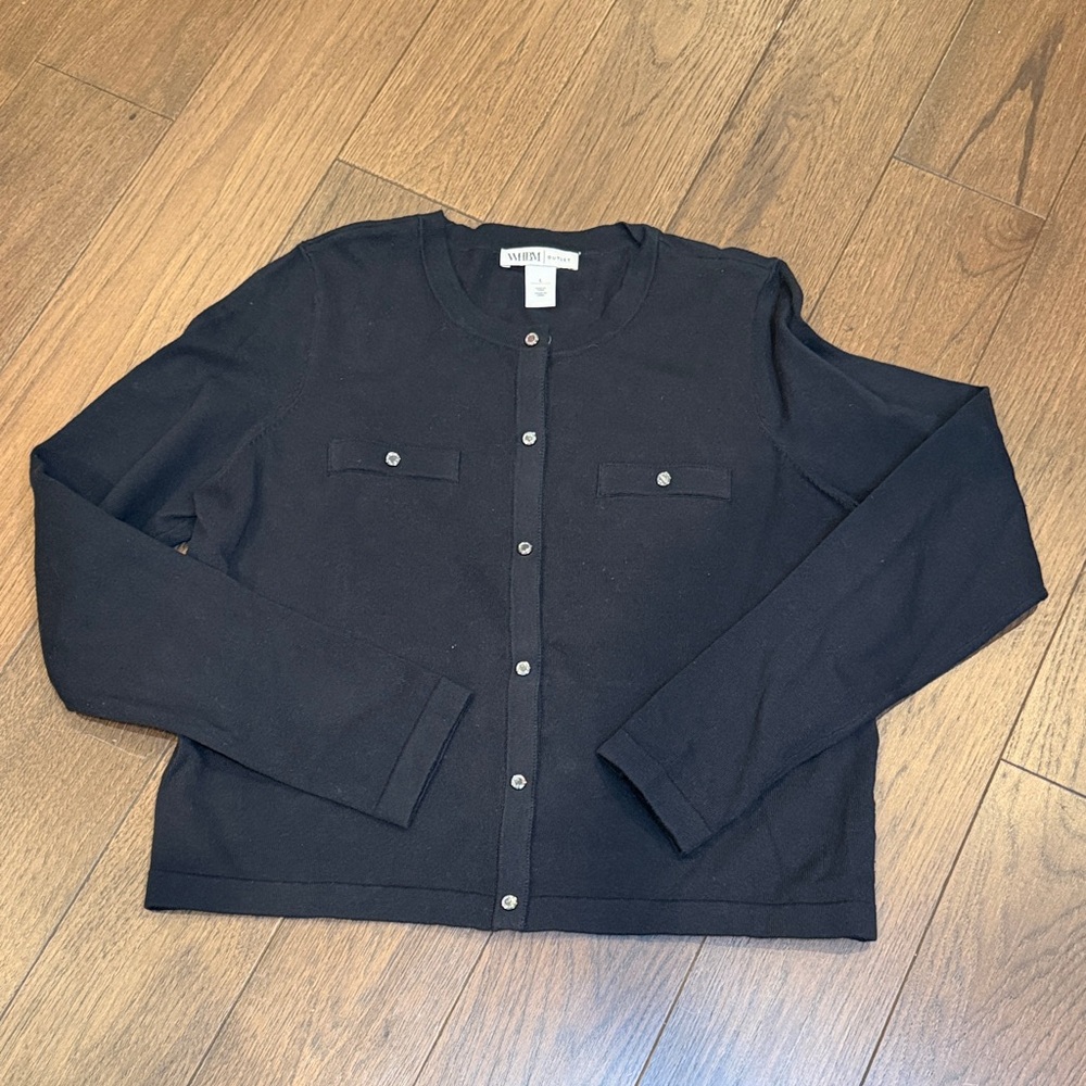 WHBM Outlet Black Cardigan with Front Pockets Large